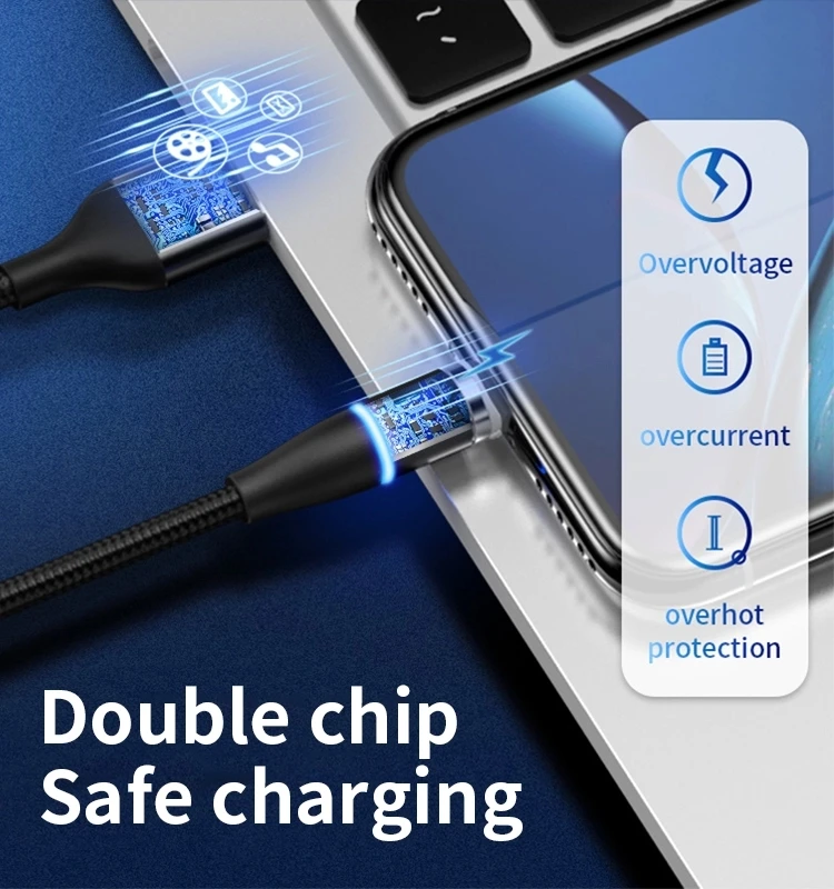 Nylon Braided 360 Degree Round 3A Led Magnetic Cable 3 in 1 Quick Charge Magnet Usb Cord for iPhone Android Type C - ANKUX.COM