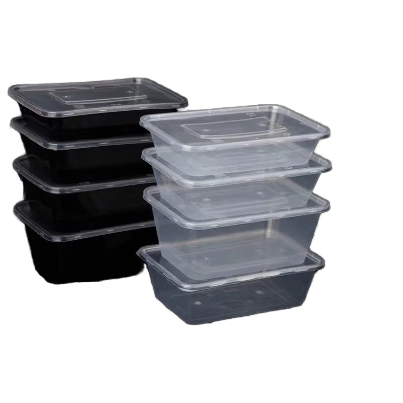 Disposable Box Square 1000ml Disposable Plastic Square Box with Food Paper Lid Recyclable ...