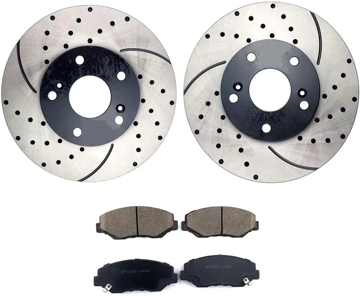 Qyt10056 Front Brake Kit Mit Drilled/slotted Rotors Und Ceramic Brake