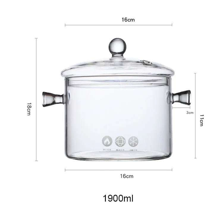 Glass Cooking Pot with Sponge Brush,52oz/1.5L Heat-Resistant Saucepan with Lid,Home Kitchen Clear Glass Stockpot Pan for Salad Noodle Pasta Soup Milk 