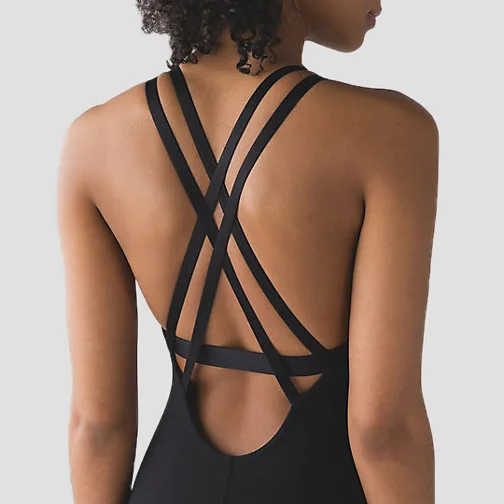 Women Sports Wear Double Cross Back Design Fitness Yoga Bodysuit One