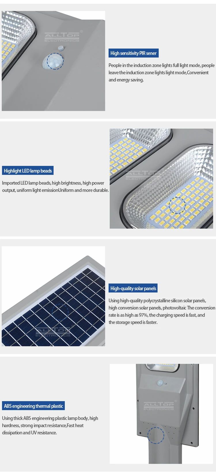ALLTOP High efficiency waterproof IP65 solar panel module 30w 60w 90w 120w 150w all in one solar street light