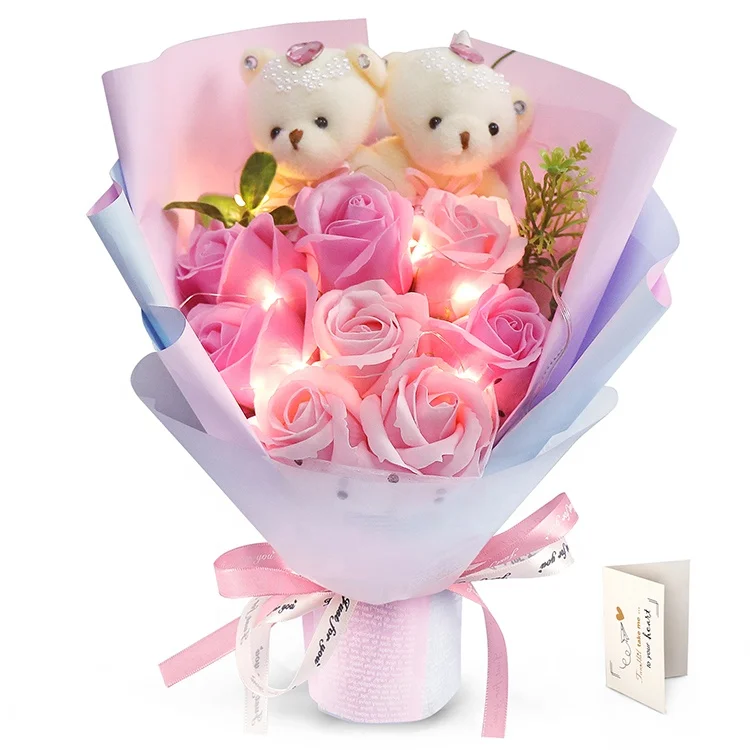 flores y osos de peluche