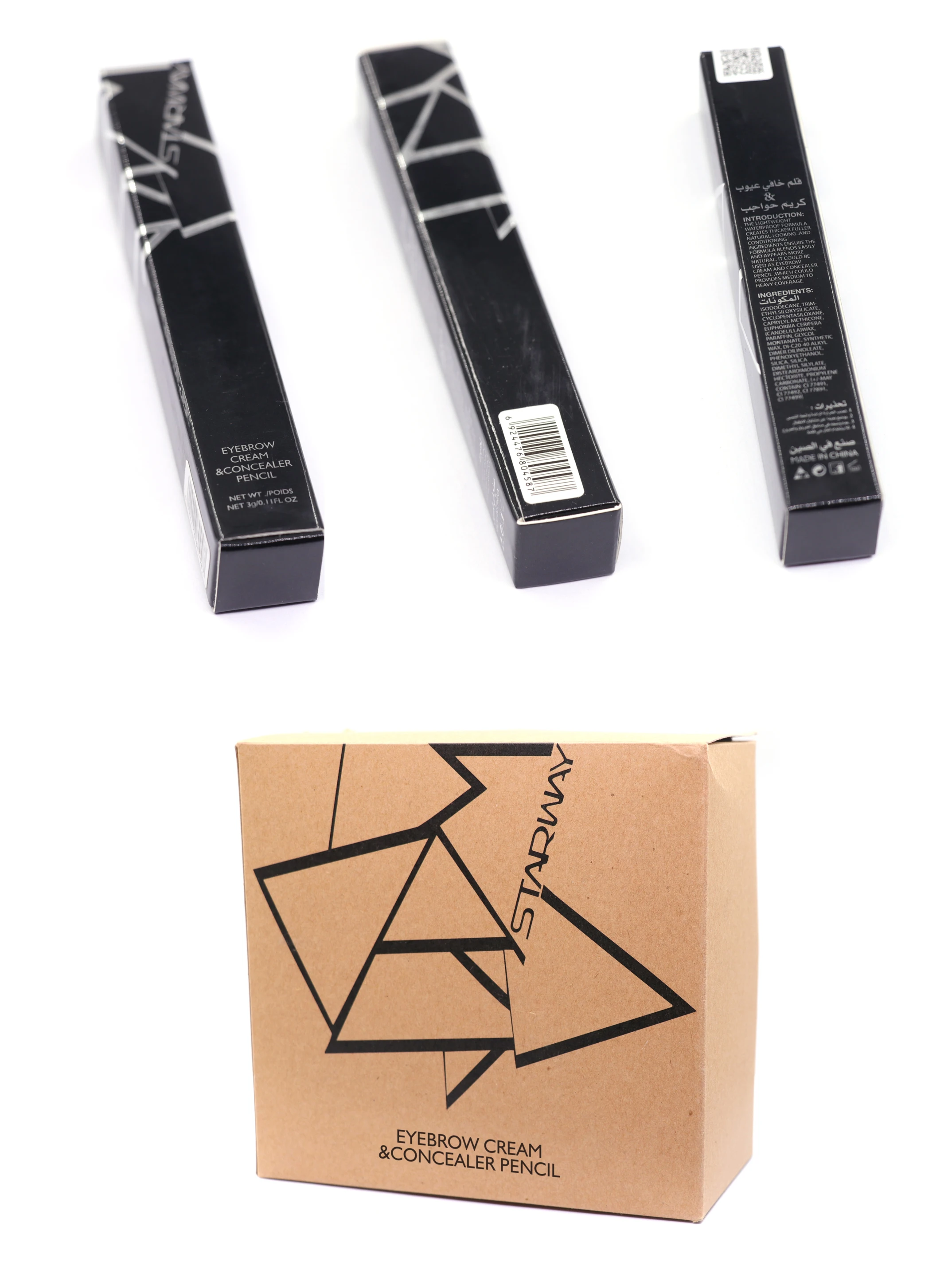 double-headed eyebrow cream with brush and concealer pencil