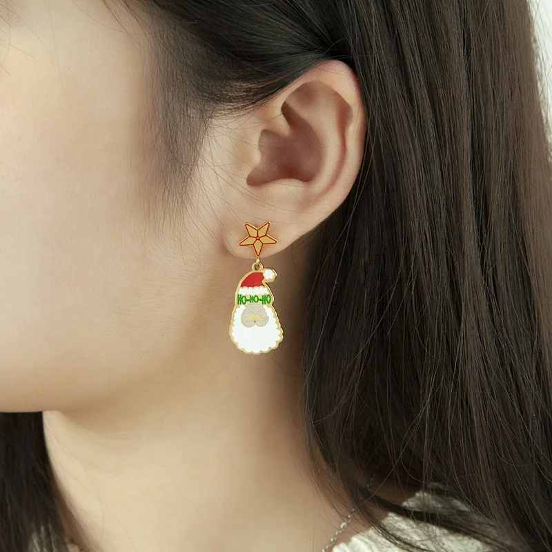 Christmas Day Women Titanium Steel Earrings Santa Claus Earrings