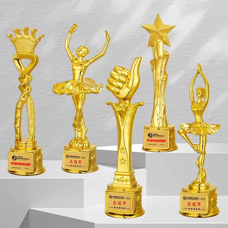 New styles Gold Silver Crystal Ballet Dance Trophies and Awards UV Printed Plaques from China for sports events supplier