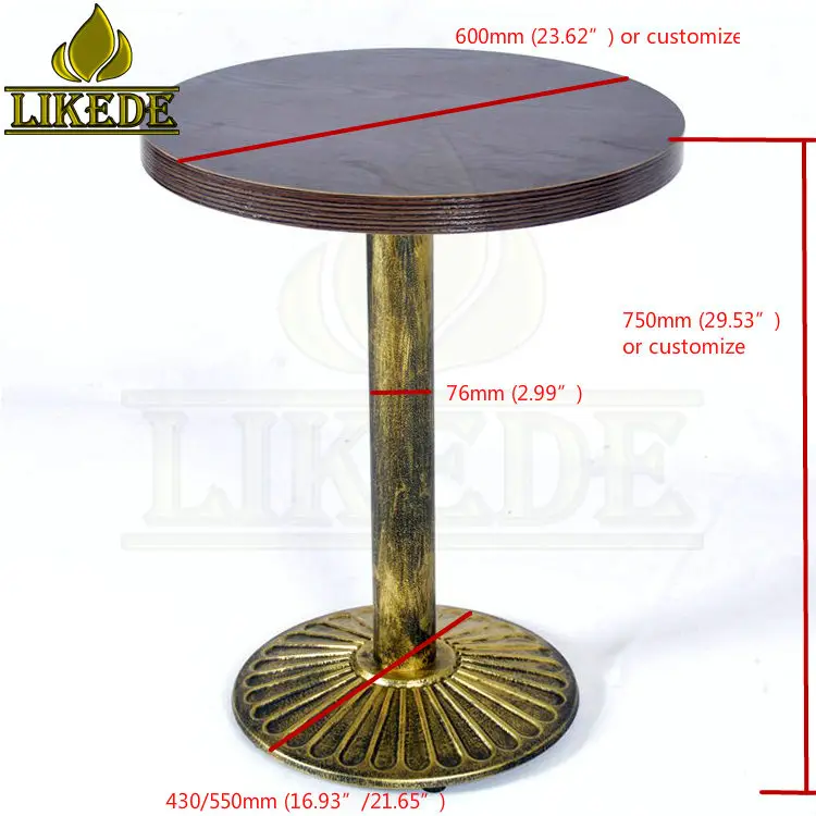 24-Inch Round Bronze Base Cast Iron Bistro Table With Wrought Iron Bar Top for Restaurant Use