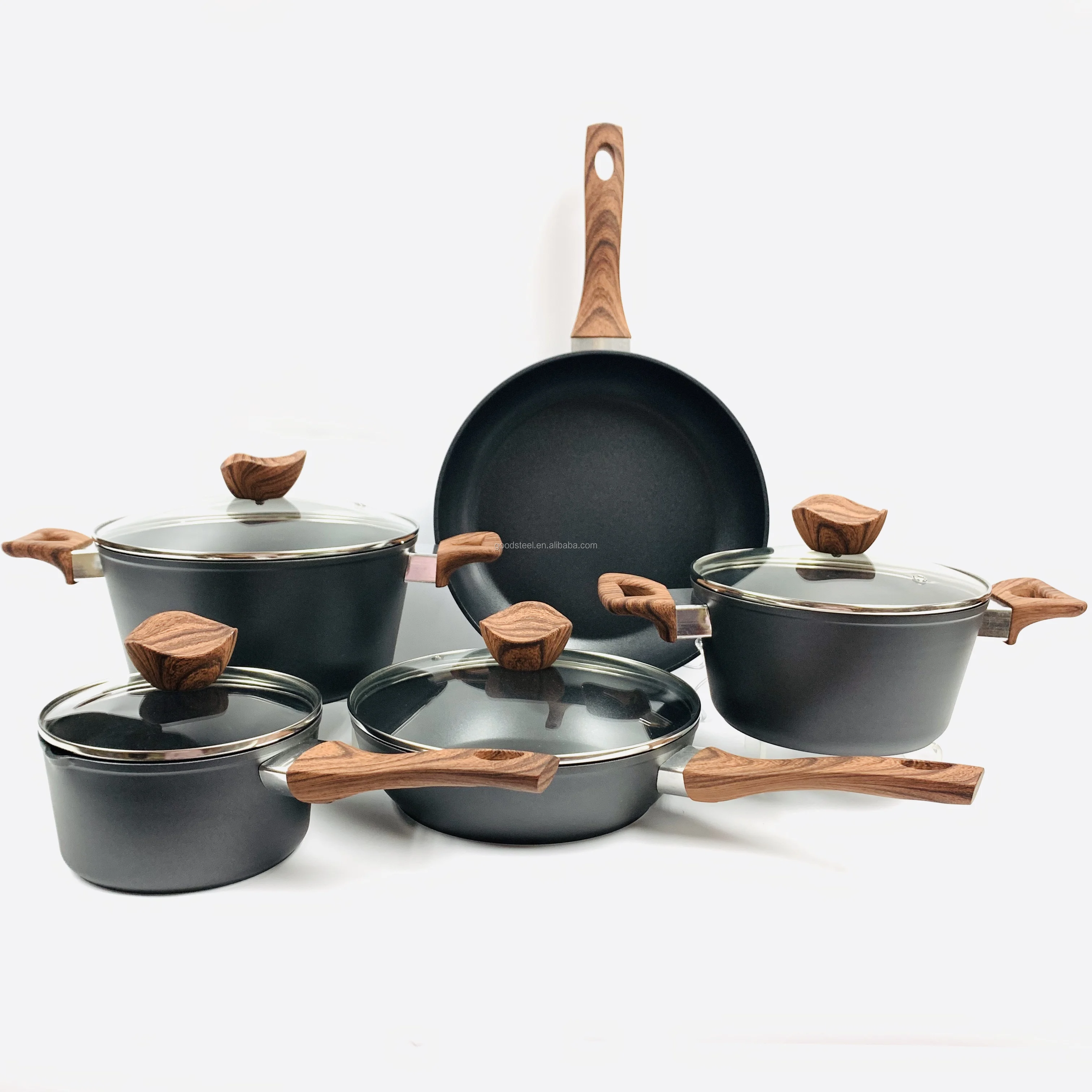 Wooden Painted Handles Cookware Sets Nonstick Aluminum Aluminium