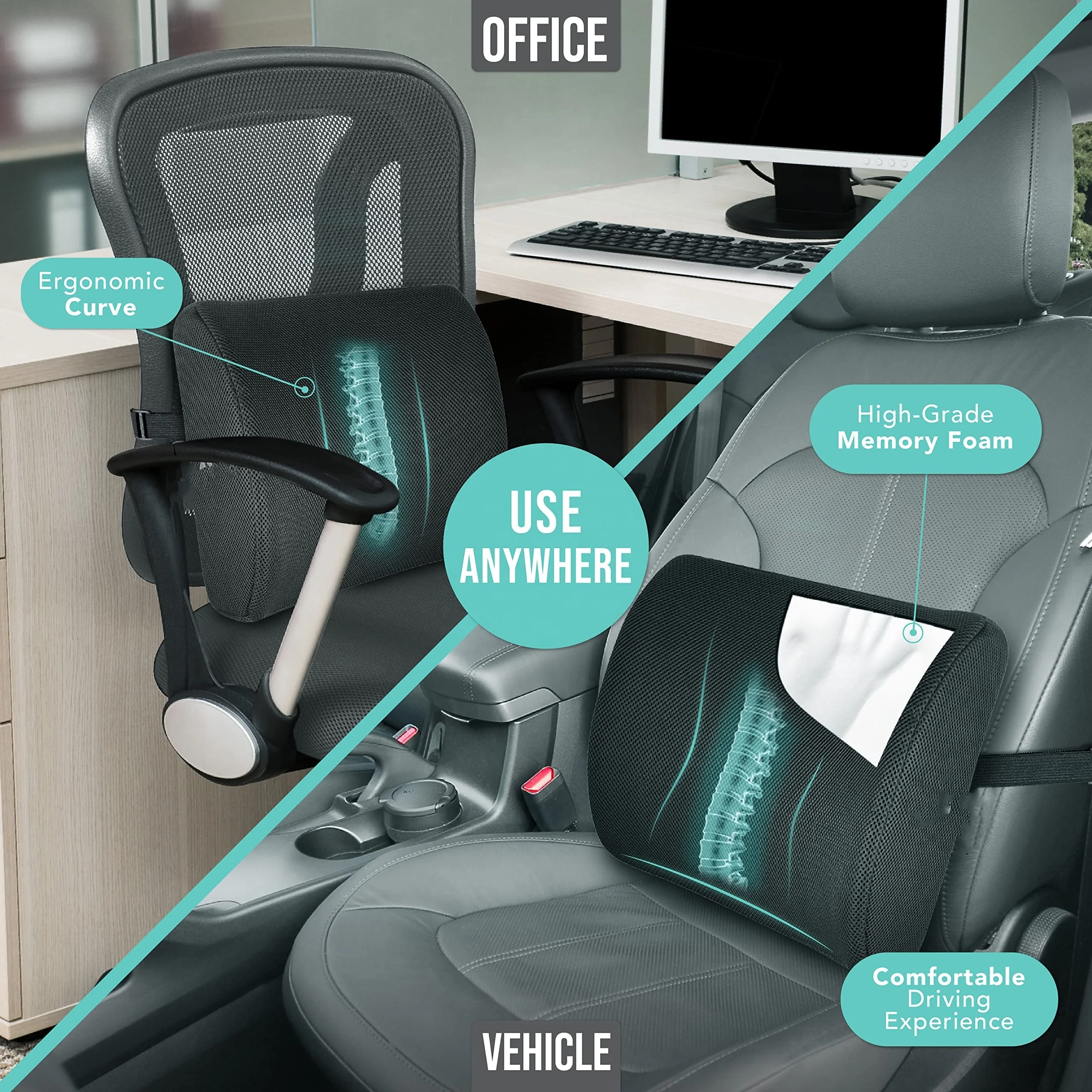 Adjustable 3d Mesh Memory Foam Back Support Cushion Office Chair And