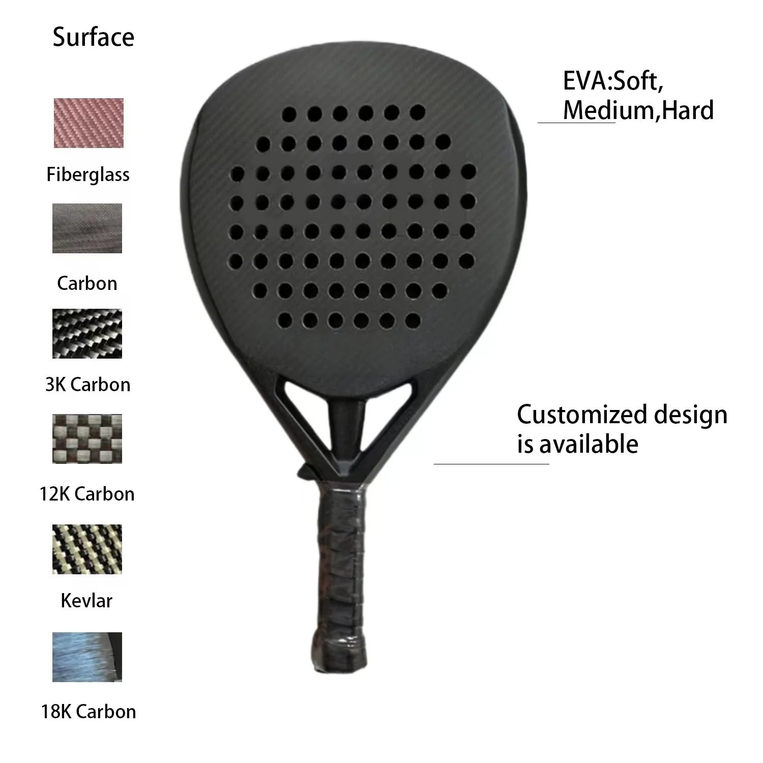 Custom Carbon Fiber Surface With Soft Foam Core Paddle Tennis Racket Padel Rackets Paddleball Racquets Padel Rackets details