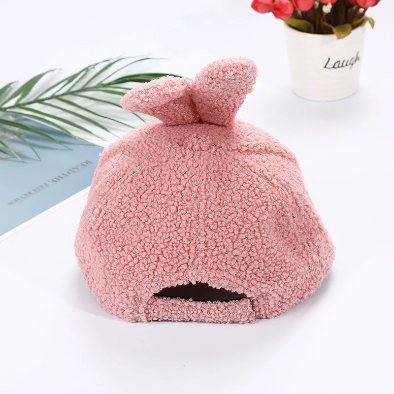复活节粉红色黑色黄色和骆驼儿童冬季毛绒兔子帽子兔子耳朵棒球帽