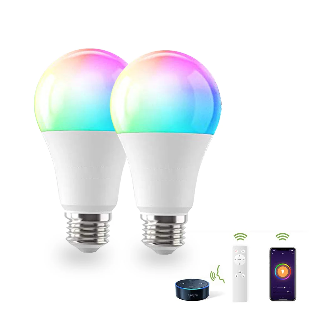 E27 Dimmable Lamp 9W RGBCW Color Changing 2700K-6500K WiFi Smart LED Light Bulb Compatible with Alexa Echo Google Home IFTTT