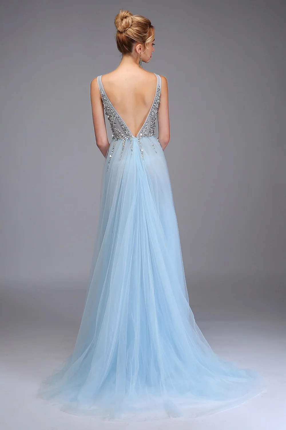 2020 性感长深 v领派对礼服露背珠水晶舞会礼服晚礼服