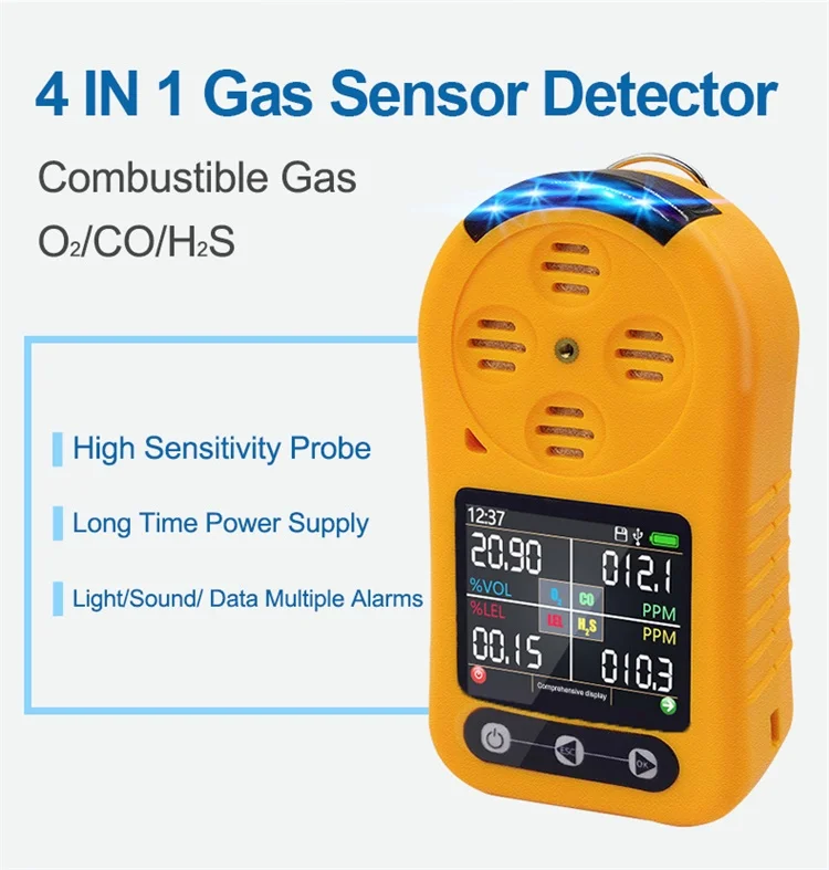 4in1 Gas Detector Alarm Multi Gas Monitor For O2 Ch4 Co H2s Portable