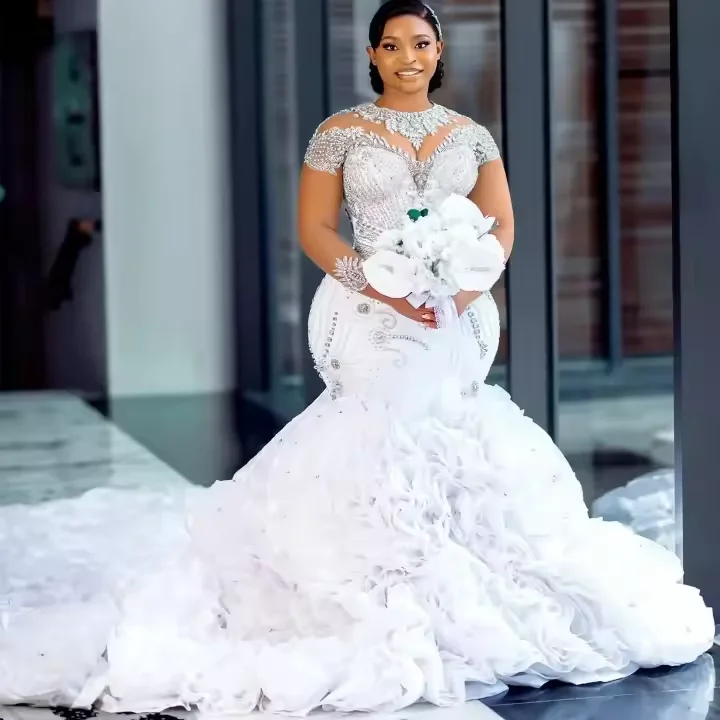 one shoulder lace mermaid wedding dress Luxury White One-Shoulder Lace Ruched Bow Mermaid Wedding Dress SW638