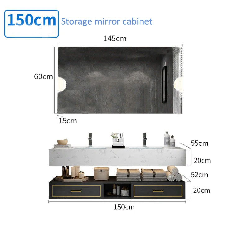 Chinese merchandise newest plywood bathroom cabinet solid wood with storage mirror