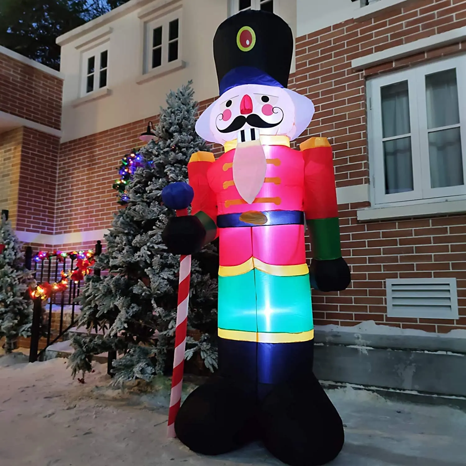 Riiai 8 Feet Christmas Inflatable Nutcracker Soldier,Xmas Blow Up Lighted Yard Decoration with 3 LED Lights,Outdoor Garden Yard Holiday Party Decor 