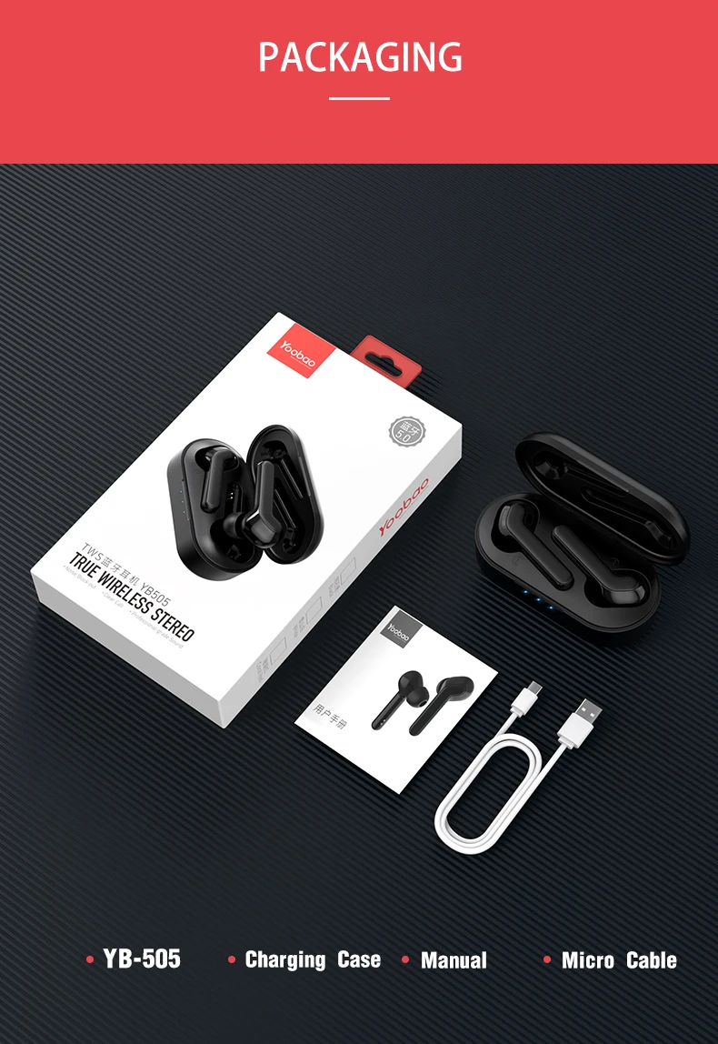 Yoobao YB-505 Wireless Earphone In-ear Headphone TWS Waterproof Noise Cancelling Whole-day Comfort - ANKUX.COM