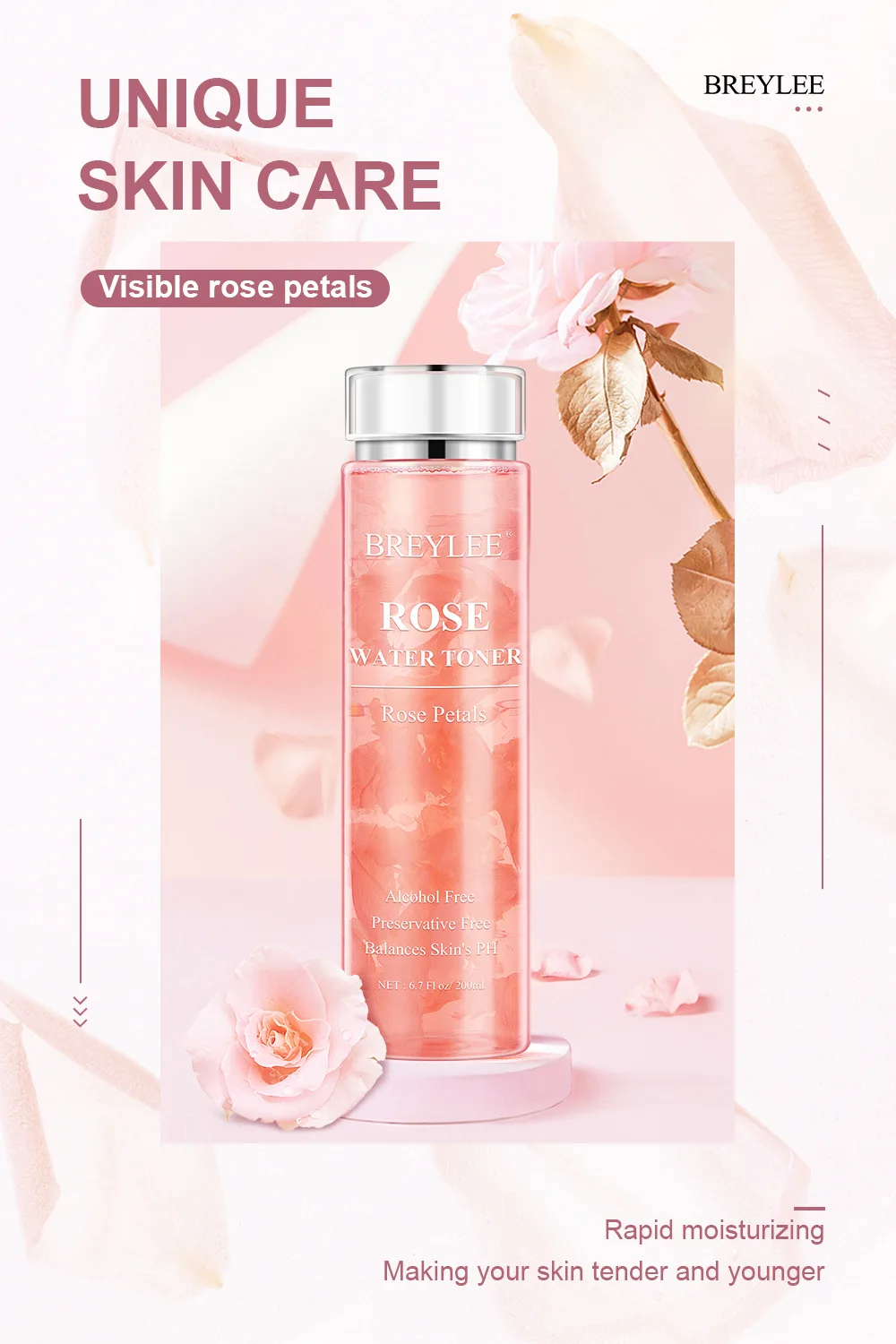 BREYLEE ROSE WATER TONER Natural Plant Extract whitening acne treatment face toner for oil control