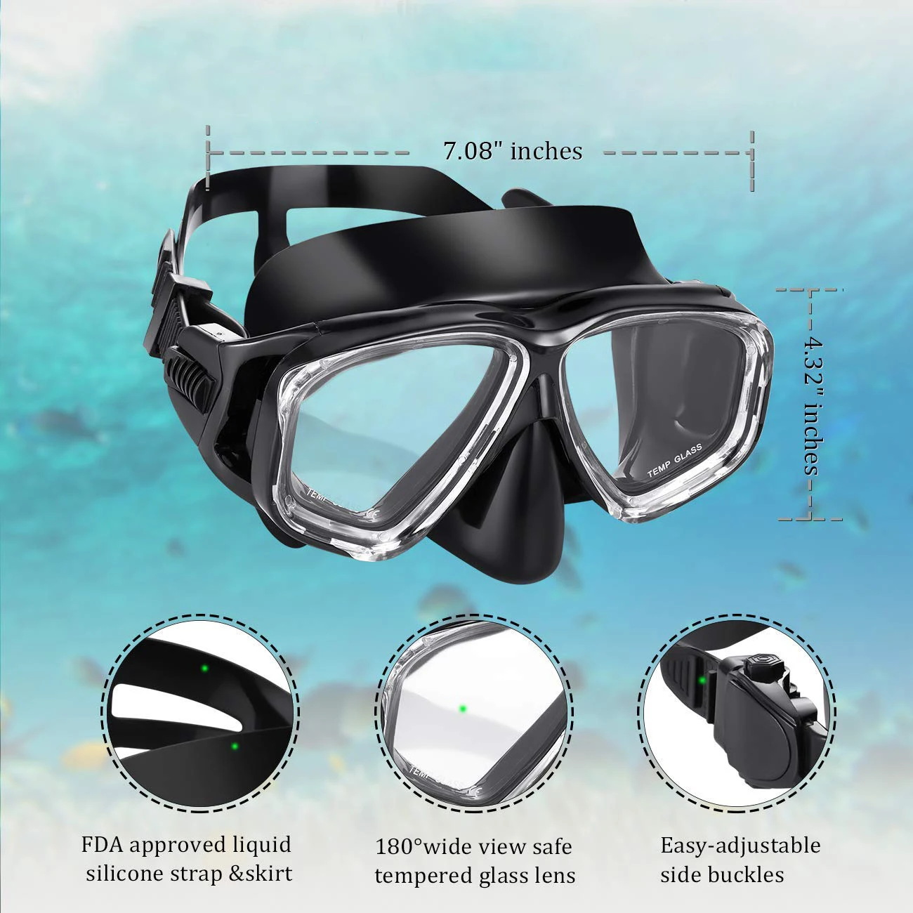 2019 Top Quality Tempered Glass Lens Silicone Swimming Scuba Diving ...