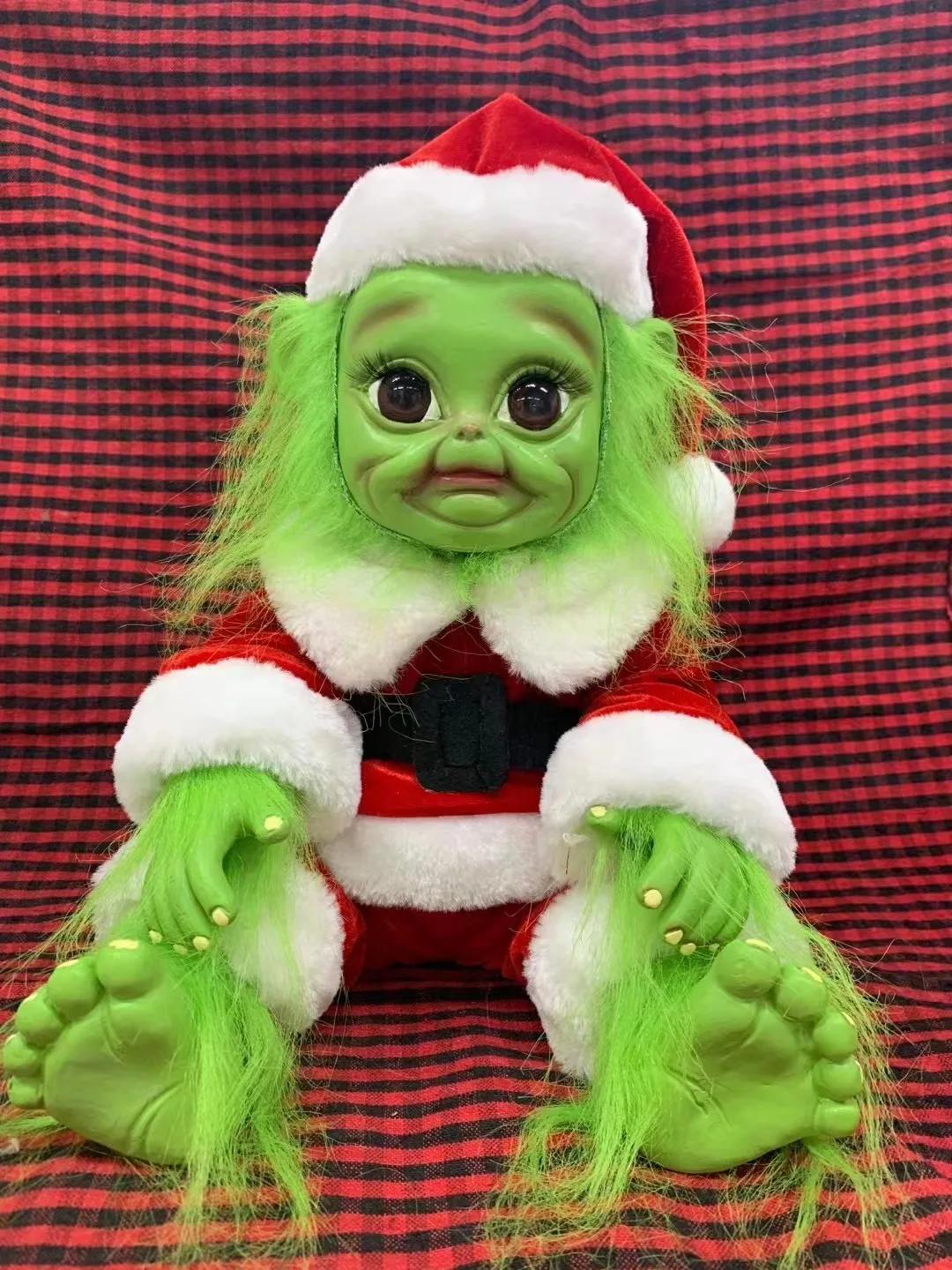 Christmas The Grinch Latex Plush Doll Reborn Baby Grinch Stuffed Toy 