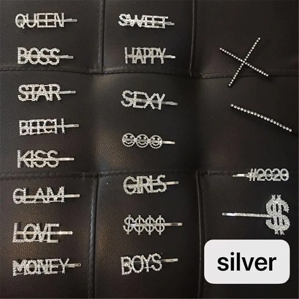 Custom Hair Pins With Words Rhinestone Letters For Hairpin Diamond