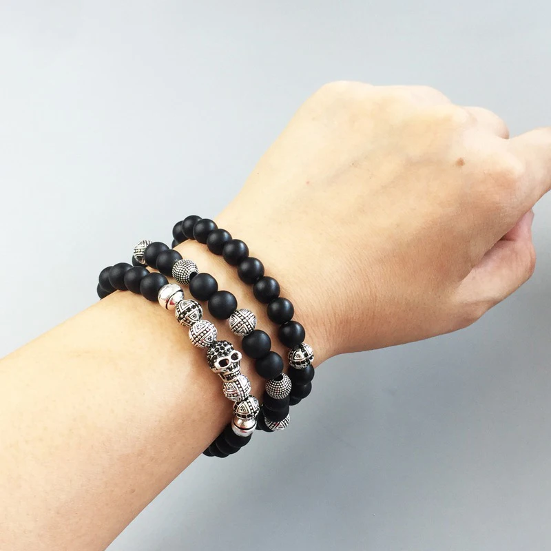 product-Black Beads Bracelet, Cross And Skull Design Bead Hand Bracelet-BEYALY-img-1