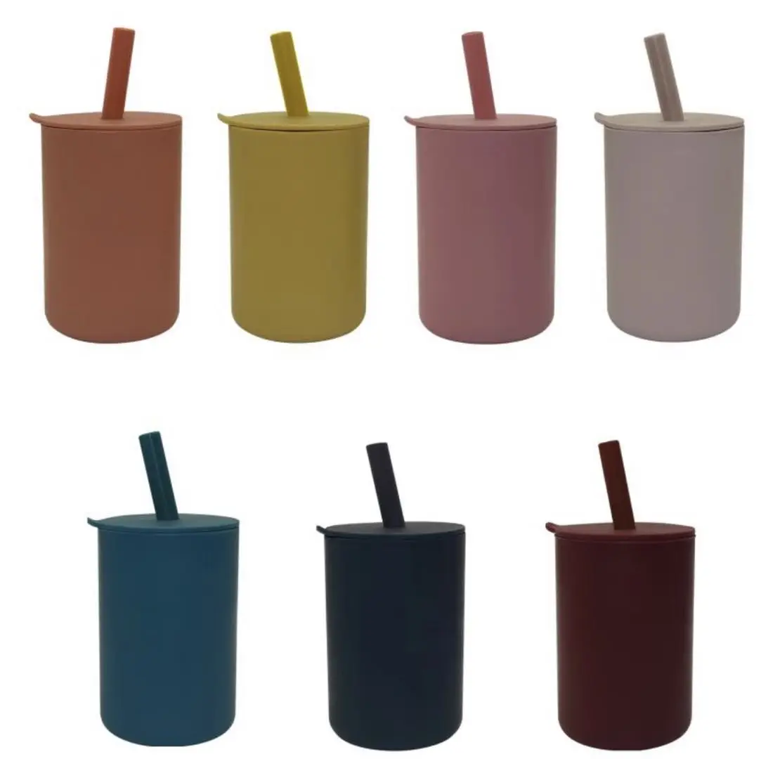 
BPA Free Custom Logo Toddler Kids Water Drink Cup Silicone Baby Drinking Cup with Straw 