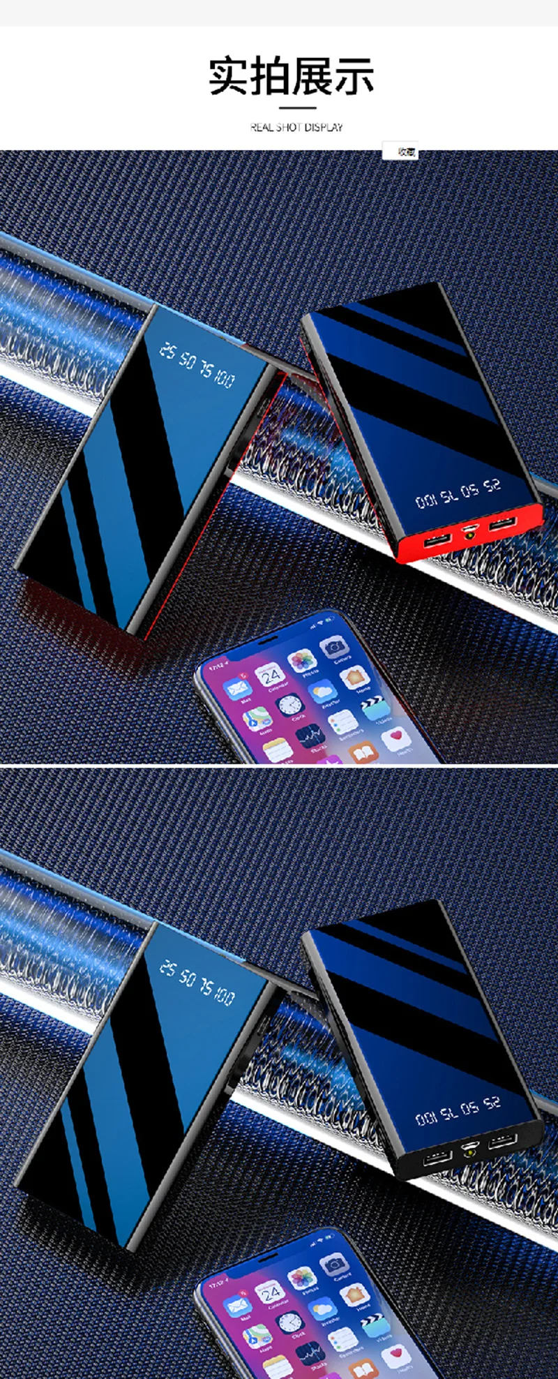 Powerbank Phone Charger Light Battery Portable Pawer 20000Mah Mah Lumen Flashlight Mirror Power Bank 20000