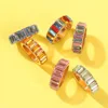 Latest Arrival Design Copper Thin Line Cubic Zirconia Rings Rainbow Pava Square CZ Ring For Women Men Wedding