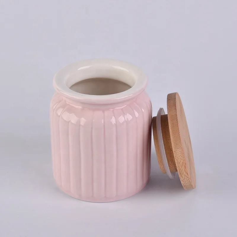 300ml Pink Ceramic Candle Jars With Bamboo Lids