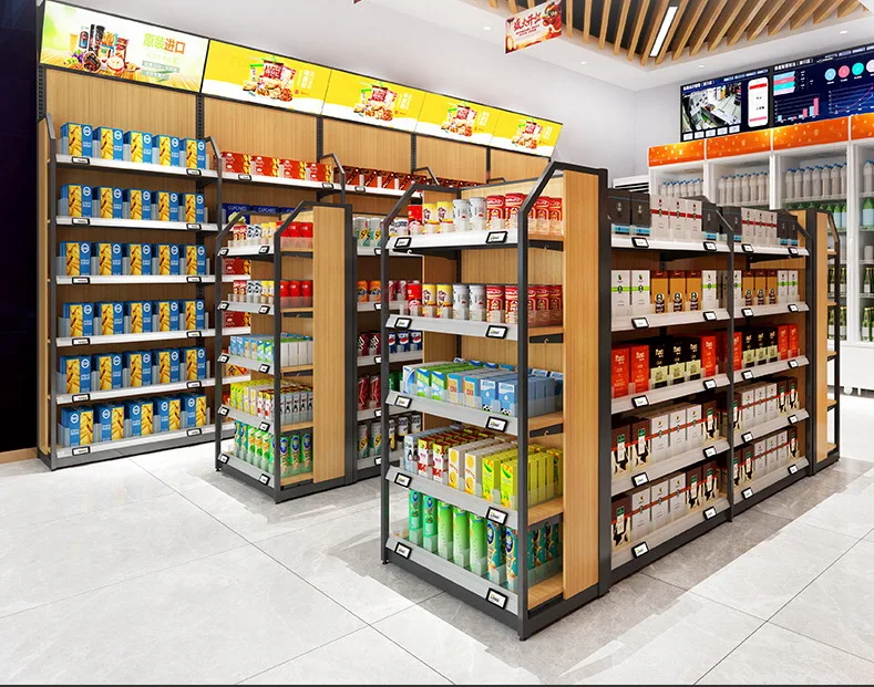 Supermarket Gondola Wooden Shelves - Retail Store Display Racks, Multi ...