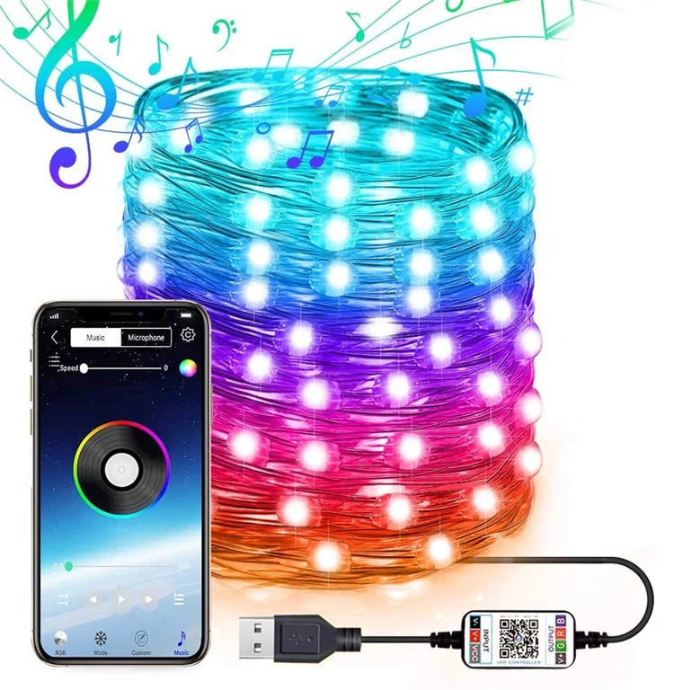 Christmas Tree Decoration Lights LED String Lights APP Sync Bluetooth Control Color Changing Fairy Lights For Xmas Tree