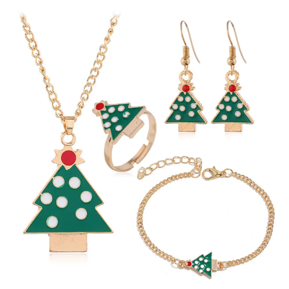 圣诞搪瓷廉价圣诞鹿树耳环项链戒指吊坠手镯耳环珠宝套装促销礼品选择