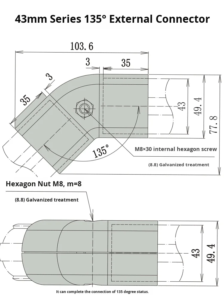 product 43mm 1000 series 135 degree external third generation wire rod aluminum alloy lean pipe accessories car workbench-15