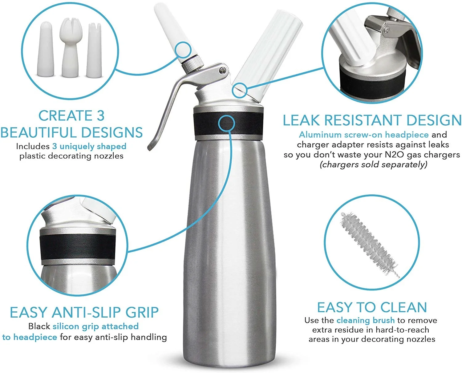 500ml Aluminum Cream Whipper With Decorating,Whipped Cream Dispenser 1