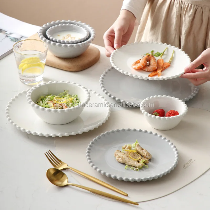 Nordic Creative Pearl Edge Plate Ceramic Dishes Household Western Food Plate Salad Plate
