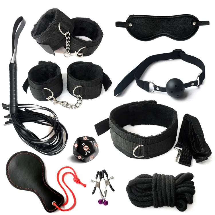 10pcs Black Bdsm Bondage Restraints Set Kit Ball Gag Cuff Whip Collar Fetish Sex Buy Bondage 