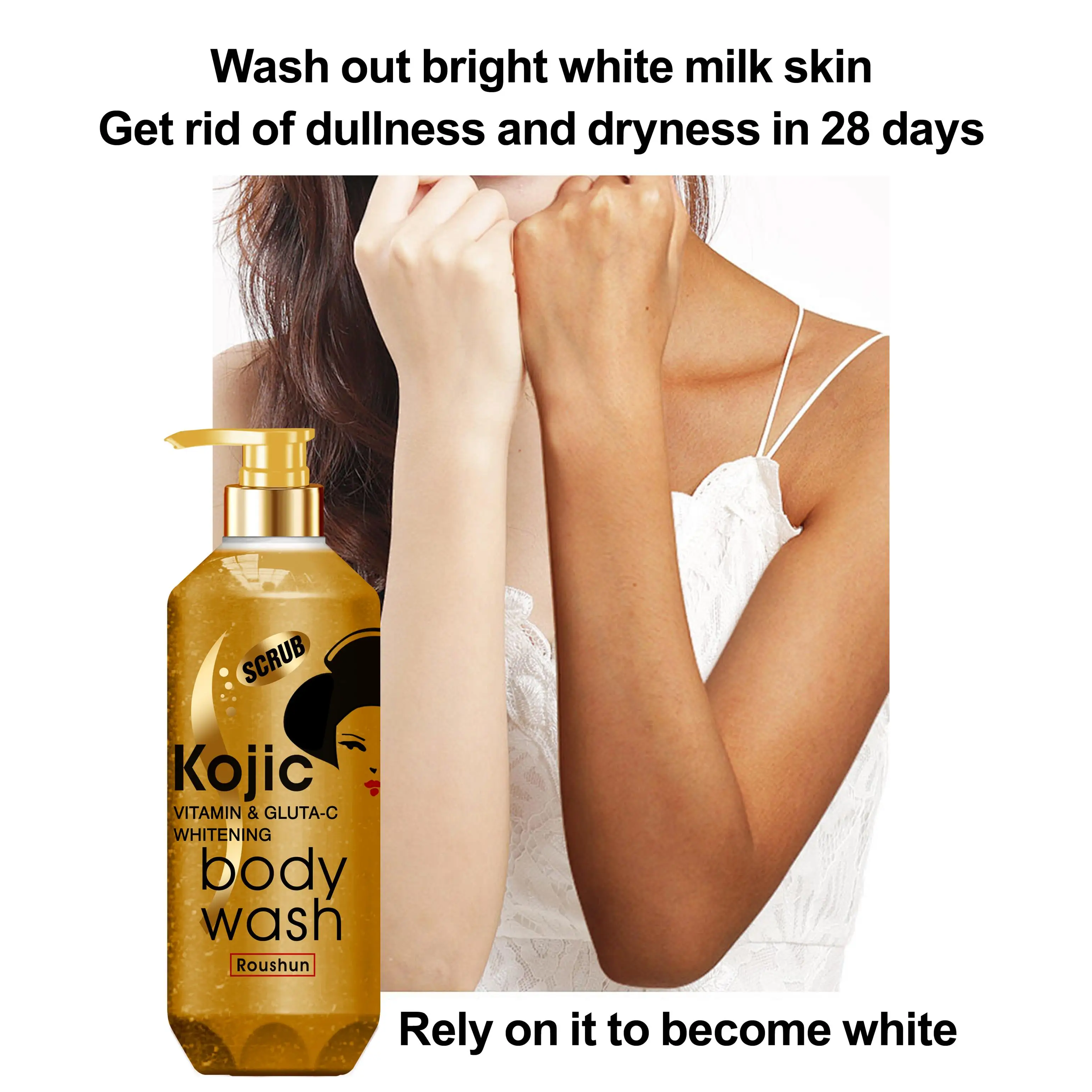 Gel Douche Éclaircissant ROUSHUN - Kojic + Vitamines - 1000ml - Exfoliant Et Correcteur