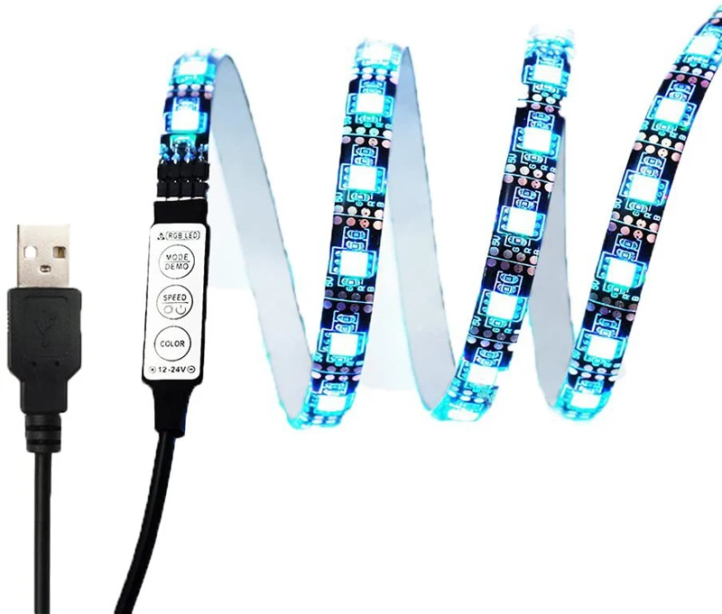 5V USB 1/2/3M Waterproof LED Strip Lights TV Ambient Backlight 5050 RGB Color Changing 24 Key Remote Cabinet Kitchen Lighting