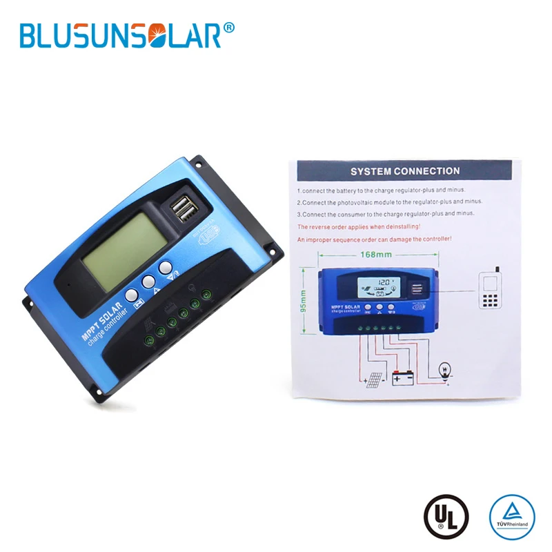 First SolarMPPT Charge Controller 60/80/100 amp Max 100V Input with LCD Display for Lead-Acid Sealed Gel AGM Flooded Lithium Battery 12V 24V Auto 40A 60A100A Solar Panel Charge Regulator 