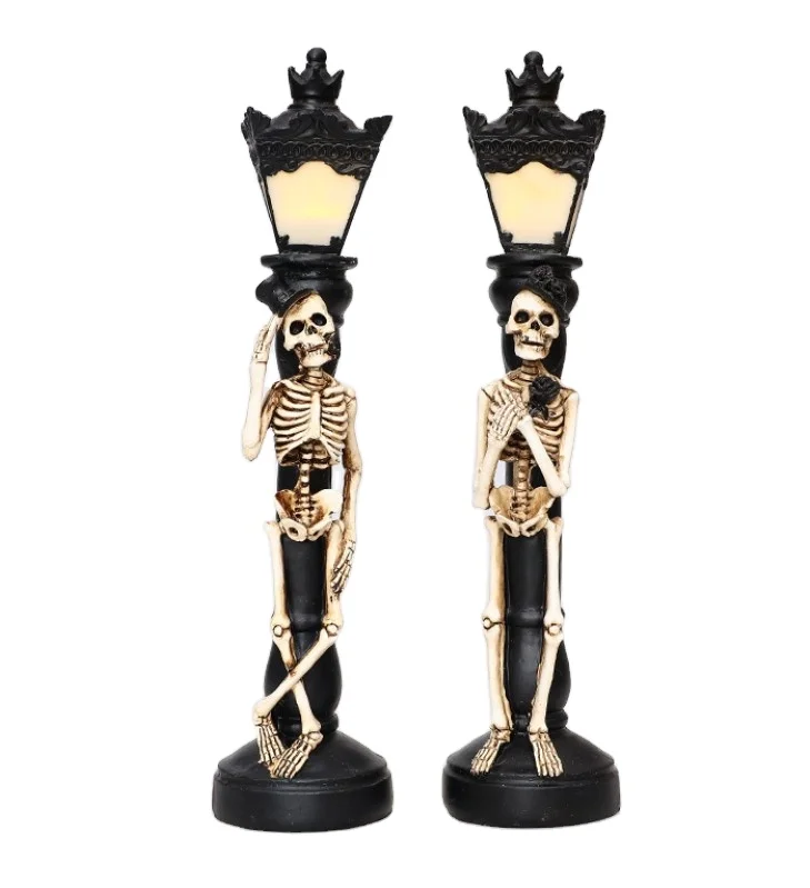 2020 hot sale New wholesale Halloween resin led light desktop decoration ornament candle stick lamp pair