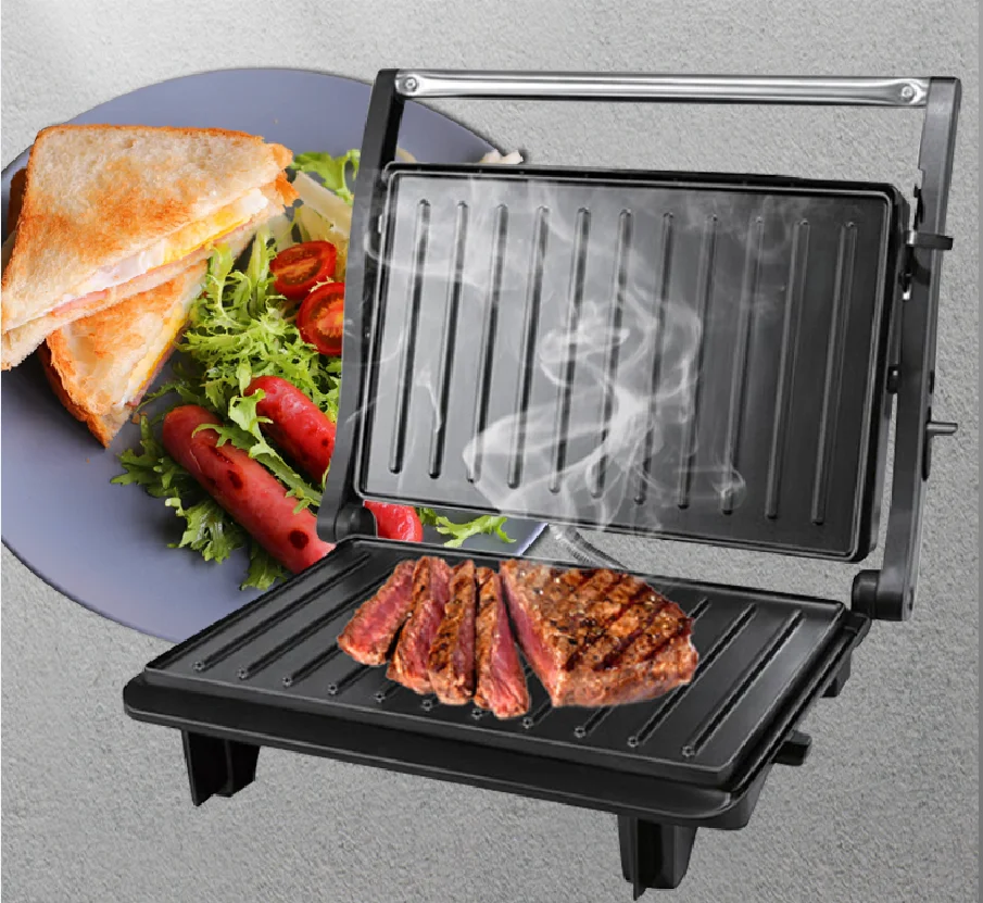 
barbecue machine 750W electric press panini grill pan maker with silver color cover 