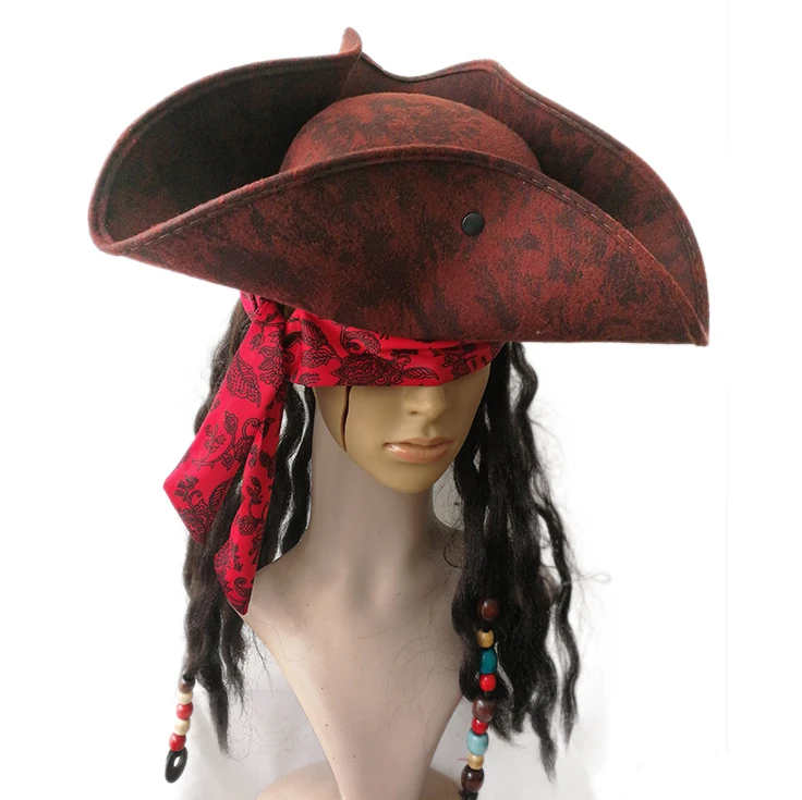sombrero de pirata caribeño de los hombres mh-2325 con rastas trenzas  partido traje accesorio jack gorrión sombrero