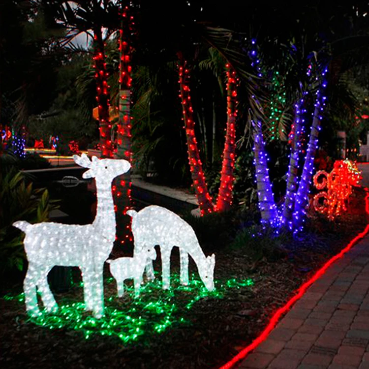 Manufacturer Led Holiday Decorative Metal Frame Commercial Grade 3D Sparkling Christmas Reindeer Motif Rope Light
