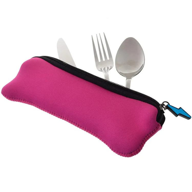 氯丁橡胶餐具包拉链旅行餐具套装氯丁橡胶外壳便携式旅行餐包