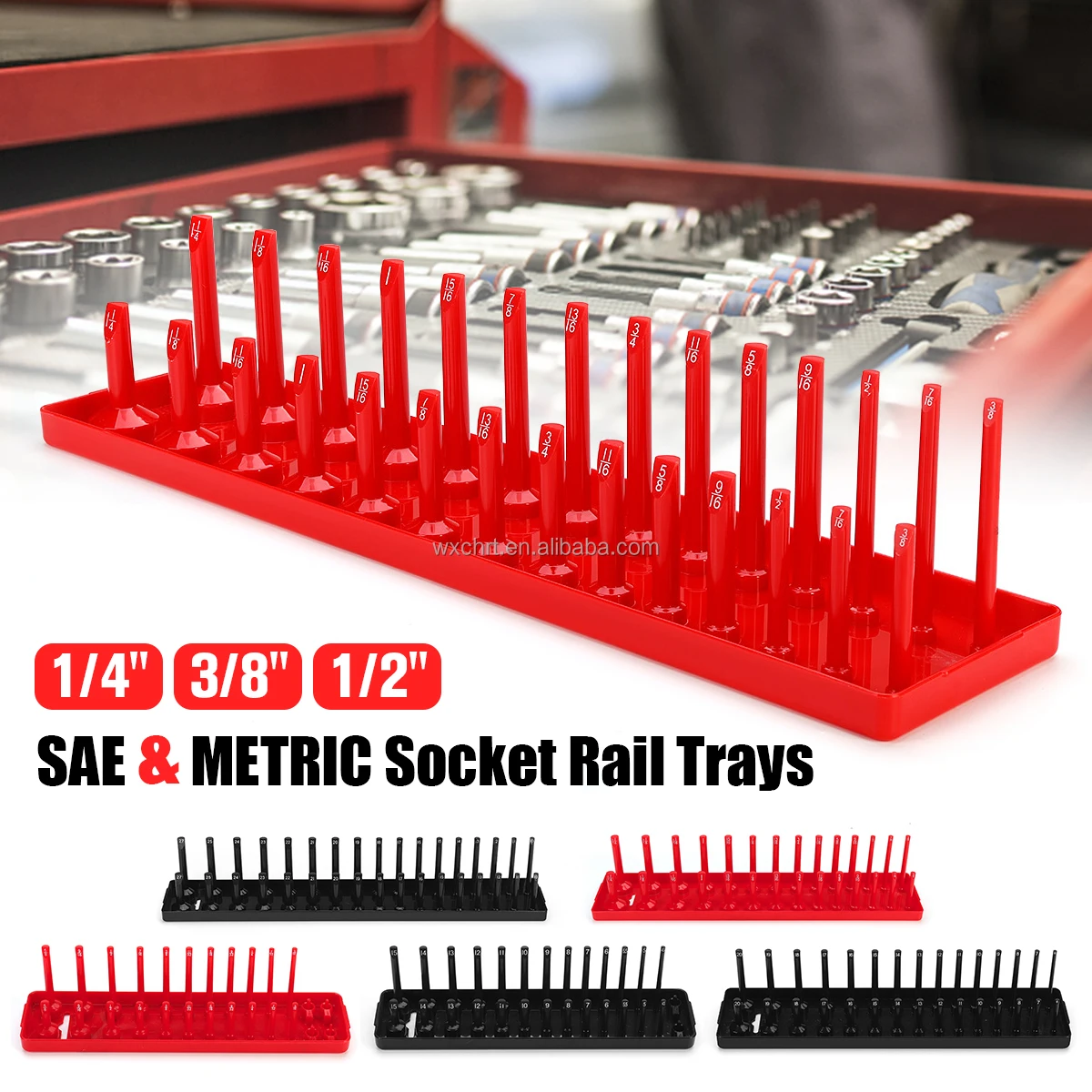 Chrt High Quality Socket Organizers Storage Trays Metric Socket Hanger Tray Organizer 1/4" 3/8