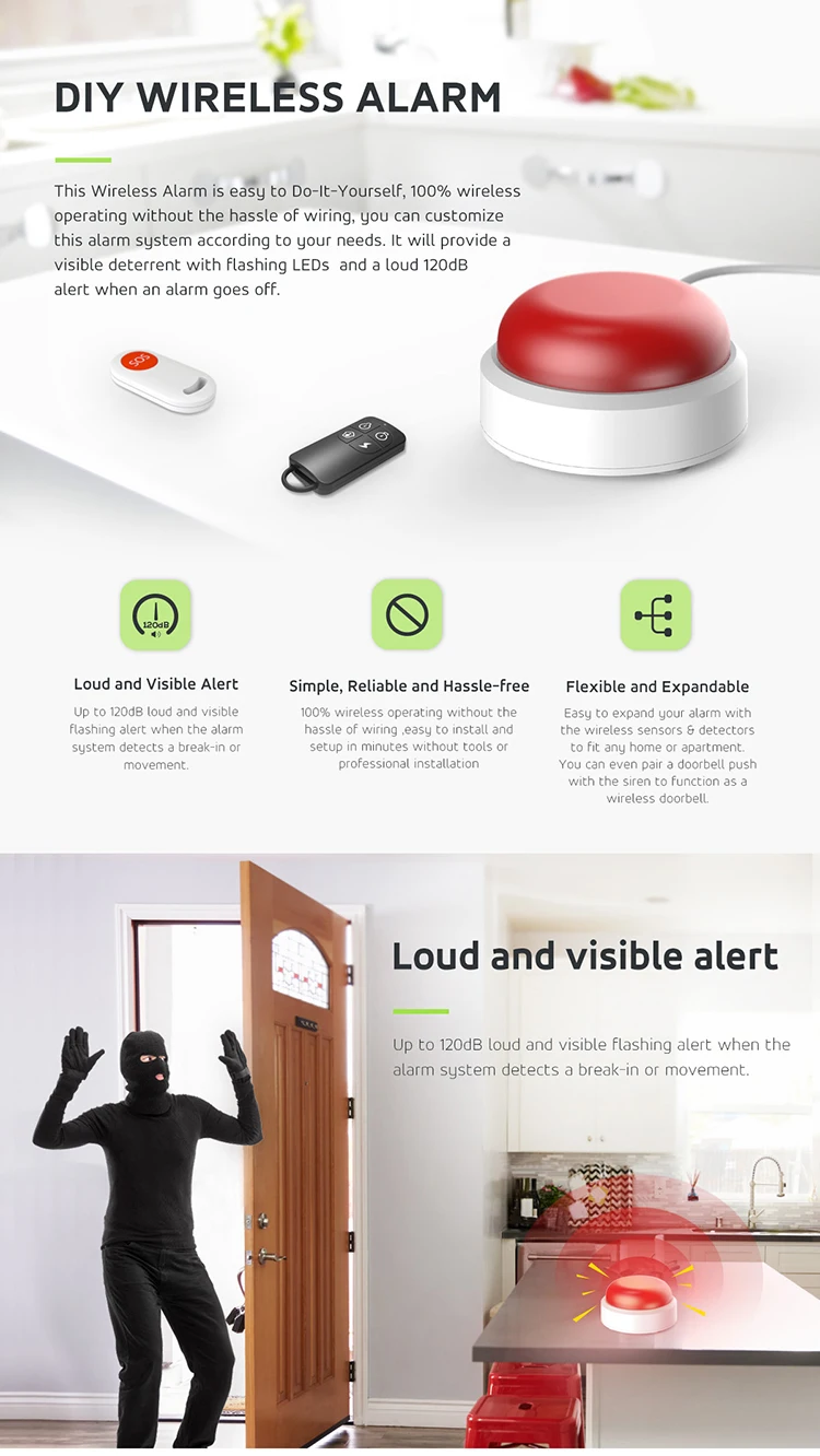 Easy Install 110 Db Strobe Led Siren Smoke Detector Antitheft Burglar