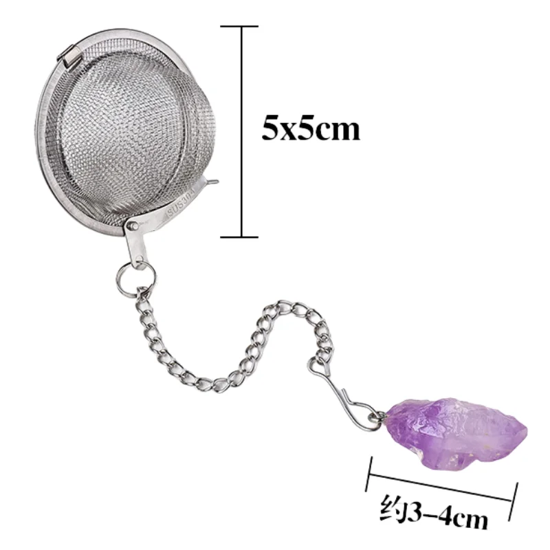 Custom Stainless Steel Chain Mesh Ball Tea Filter with Natural Crystal Stone Decorative Pendant Set for Coffee Tea supplier