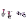 Halloween Party Hippie Cool Pirate Skeleton CZ Heart-shape Crystal Skull Stud Earrings